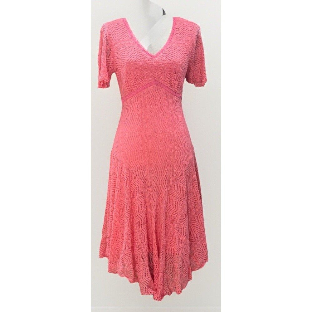 Y2K Rabbit Designs Crochet Lace Babydoll Dress Womens 19 Coral Pink